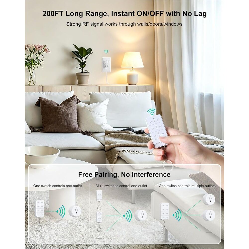Mini Round Remote Control Outlet Plug 200FT Range Preprogrammed Smart Home - Picture 3 of 6